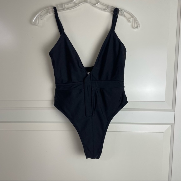 New! FAE zipper front plunge one piece swimsuit black 15519 - Picture 2 of 6